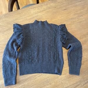 Zara Wool Blend Charcoal Ruffled Sleeve Turtleneck Sweater